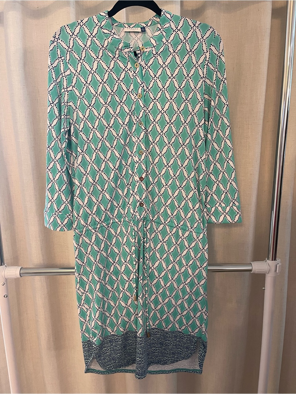 Cabana Life Women's Teal Patterned Button-Front Dress